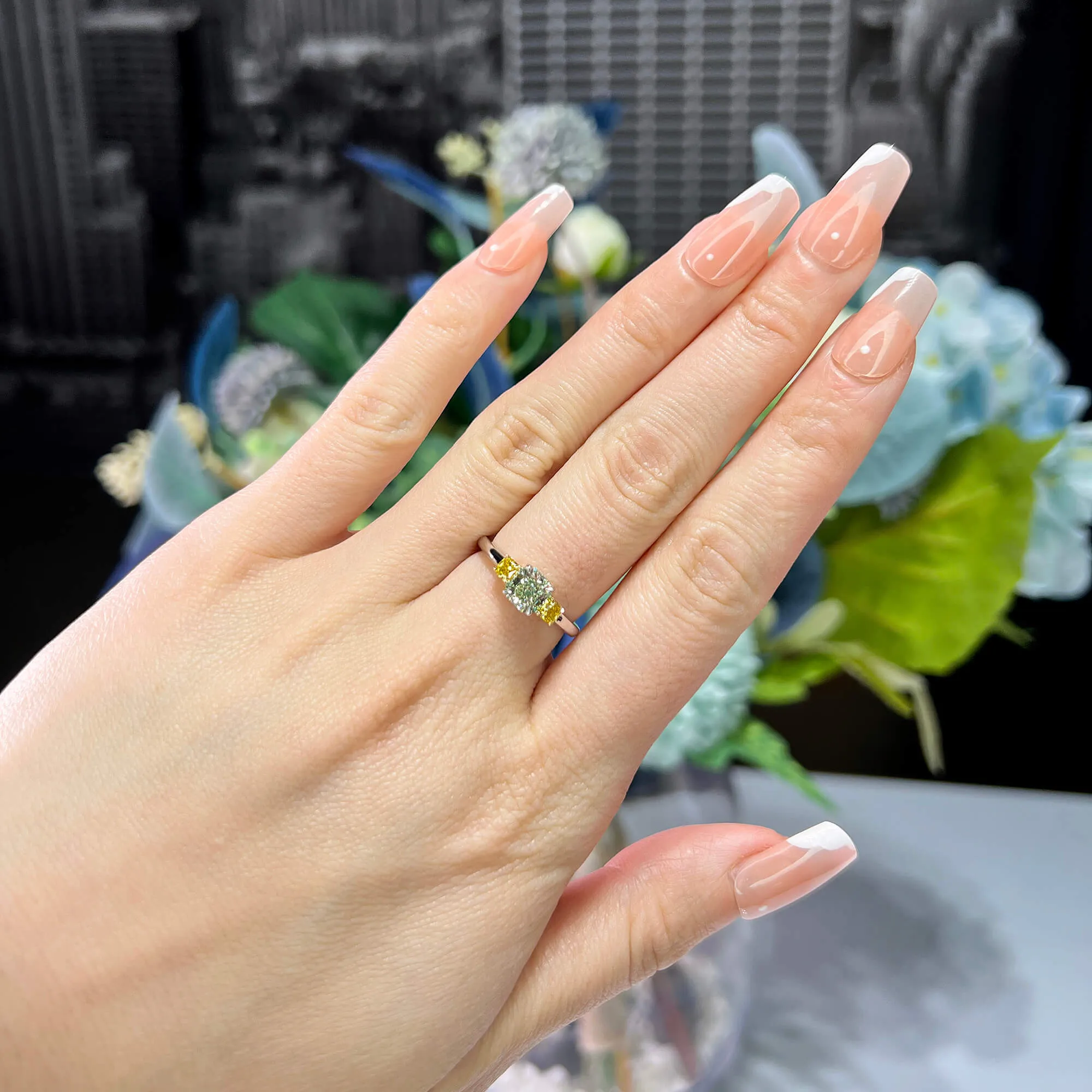 Light Yellow Green Diamond Ring, 0.83 Ct. (1.19 Ct. TW), Radiant Shape, 3135873796,Rings Colored Diamond