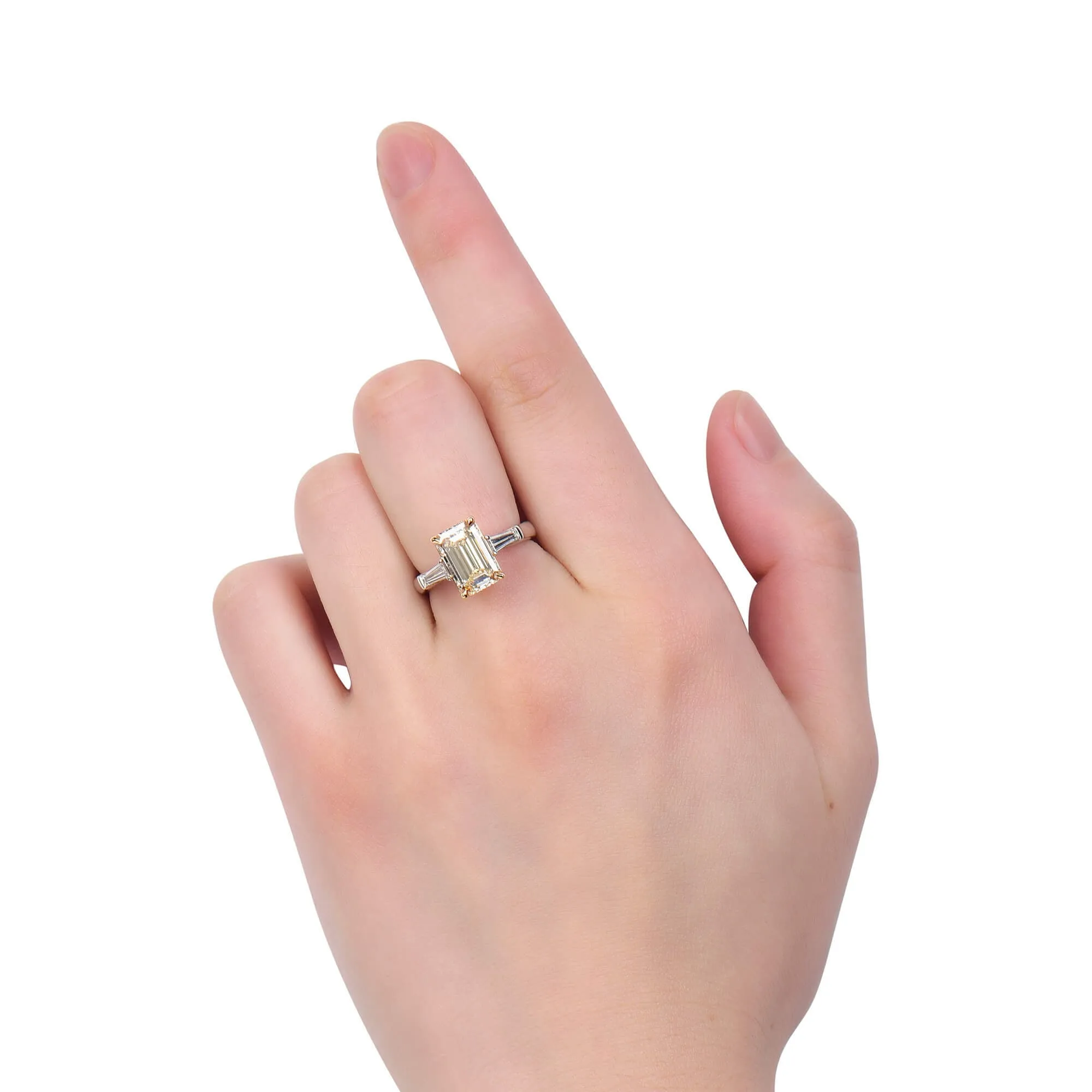 Light Yellow (U-V) Diamond Ring, 3.33 Ct. TW, Emerald shape, GIA Certified,Rings Jewelry