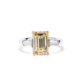 Light Yellow (U-V) Diamond Ring, 3.33 Ct. TW, Emerald shape, GIA Certified,Rings Jewelry