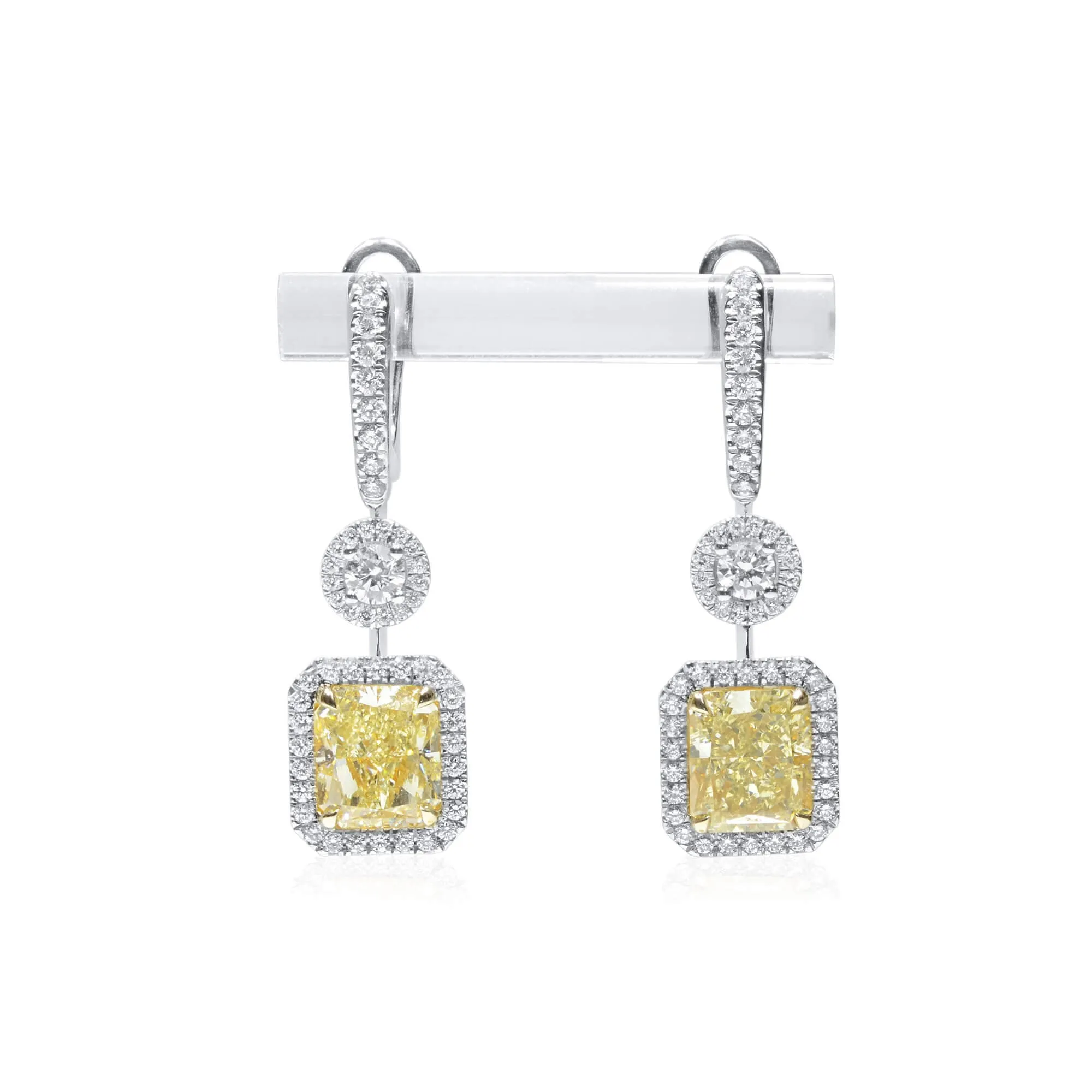 Light Yellow (W-X) Diamond Earrings, 6.04 Ct. TW, Radiant shape, GIA Certified,Earrings Diamond Yellow