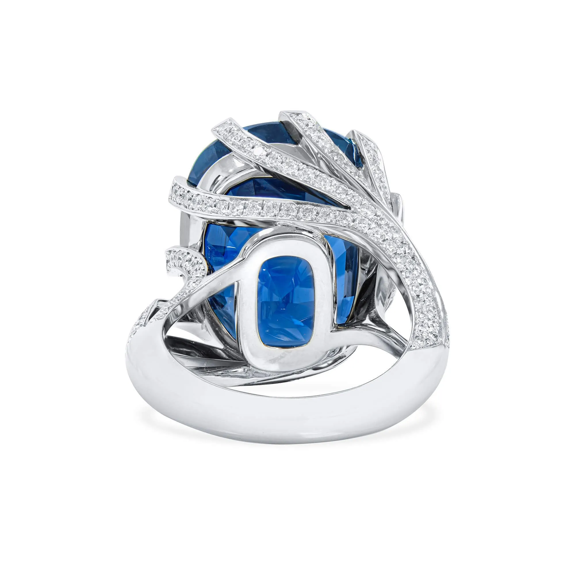 Natural Blue Burma Sapphire Ring, 32.44 Ct. TW, Cushion shape SSEF Certified,Sapphire Rings
