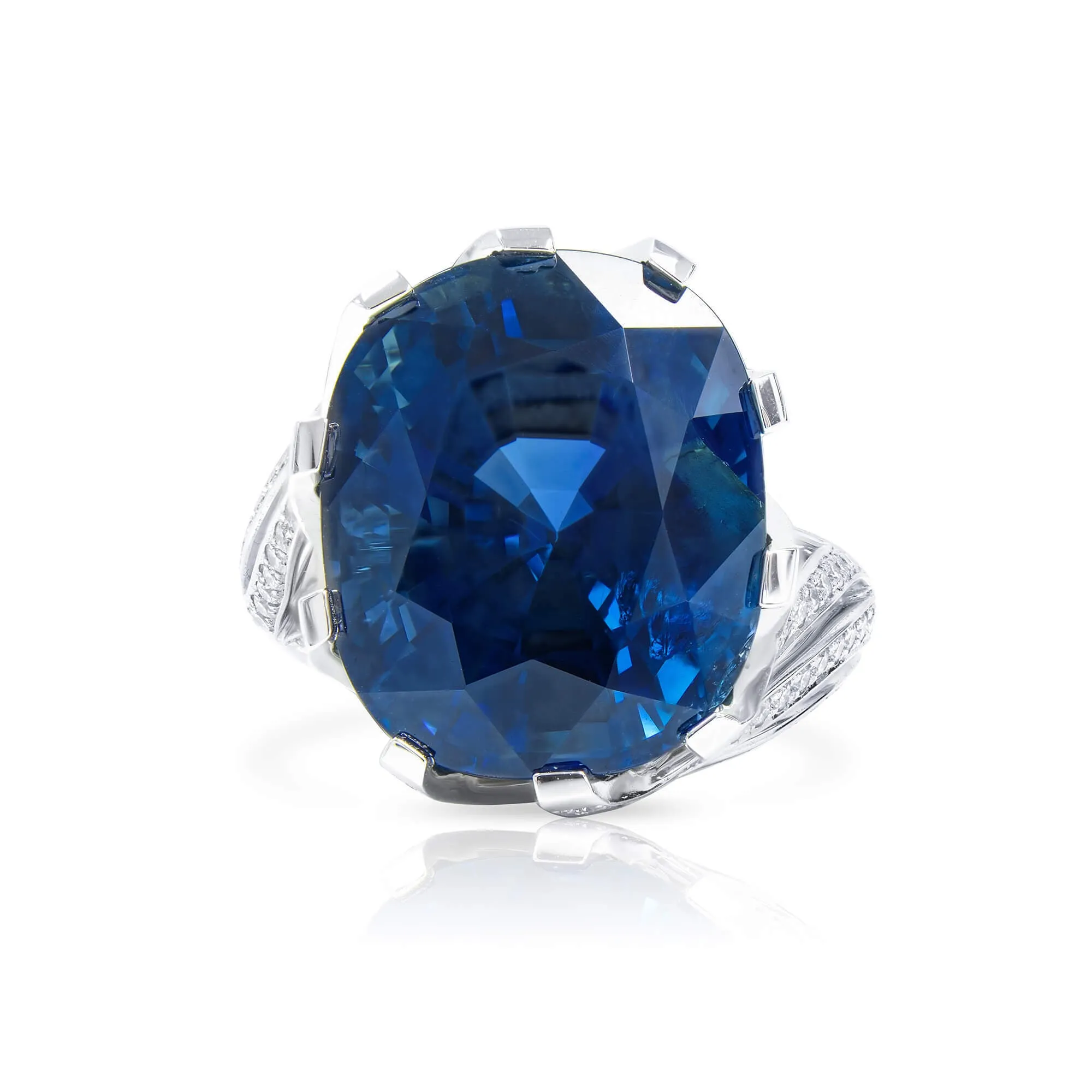 Natural Blue Burma Sapphire Ring, 32.44 Ct. TW, Cushion shape SSEF Certified,Sapphire Rings