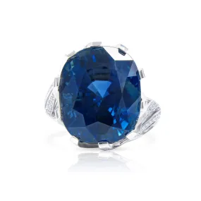 Natural Blue Burma Sapphire Ring, 32.44 Ct. TW, Cushion shape SSEF Certified,Sapphire Rings