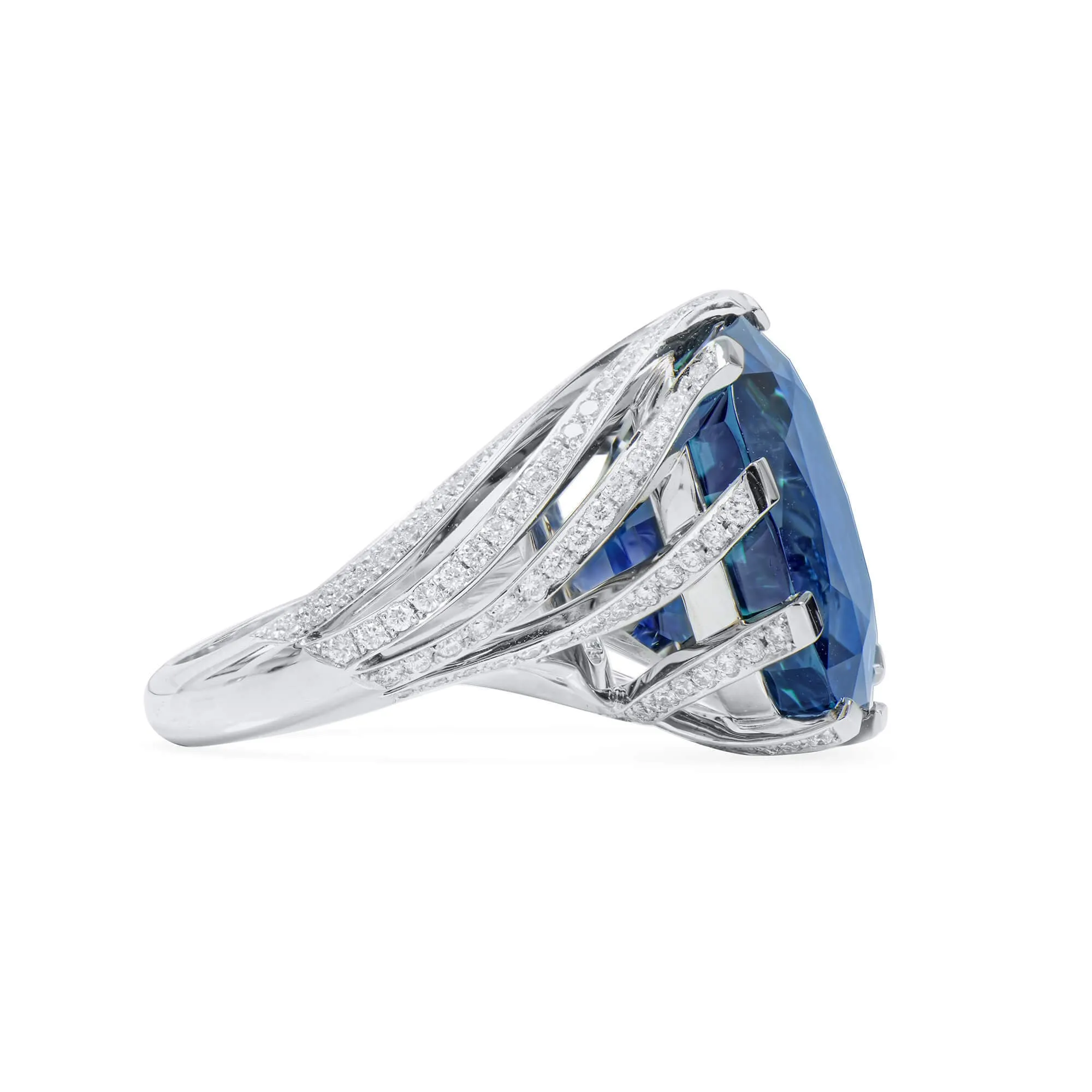 Natural Blue Burma Sapphire Ring, 32.44 Ct. TW, Cushion shape SSEF Certified,Sapphire Rings
