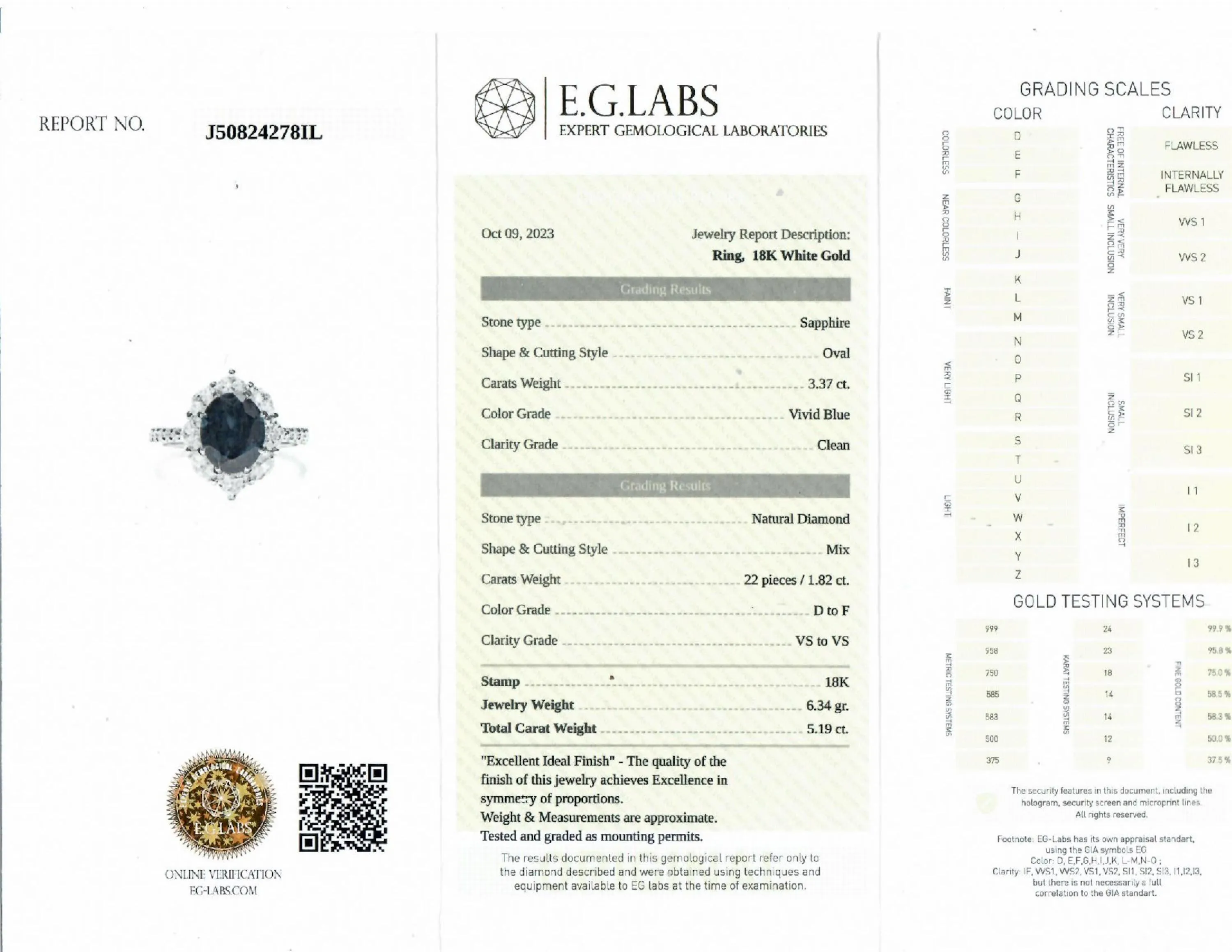 Natural Blue Sapphire Ring, 5.19 Ct. TW, Oval shape EG_LAB Certified,Sapphire Rings