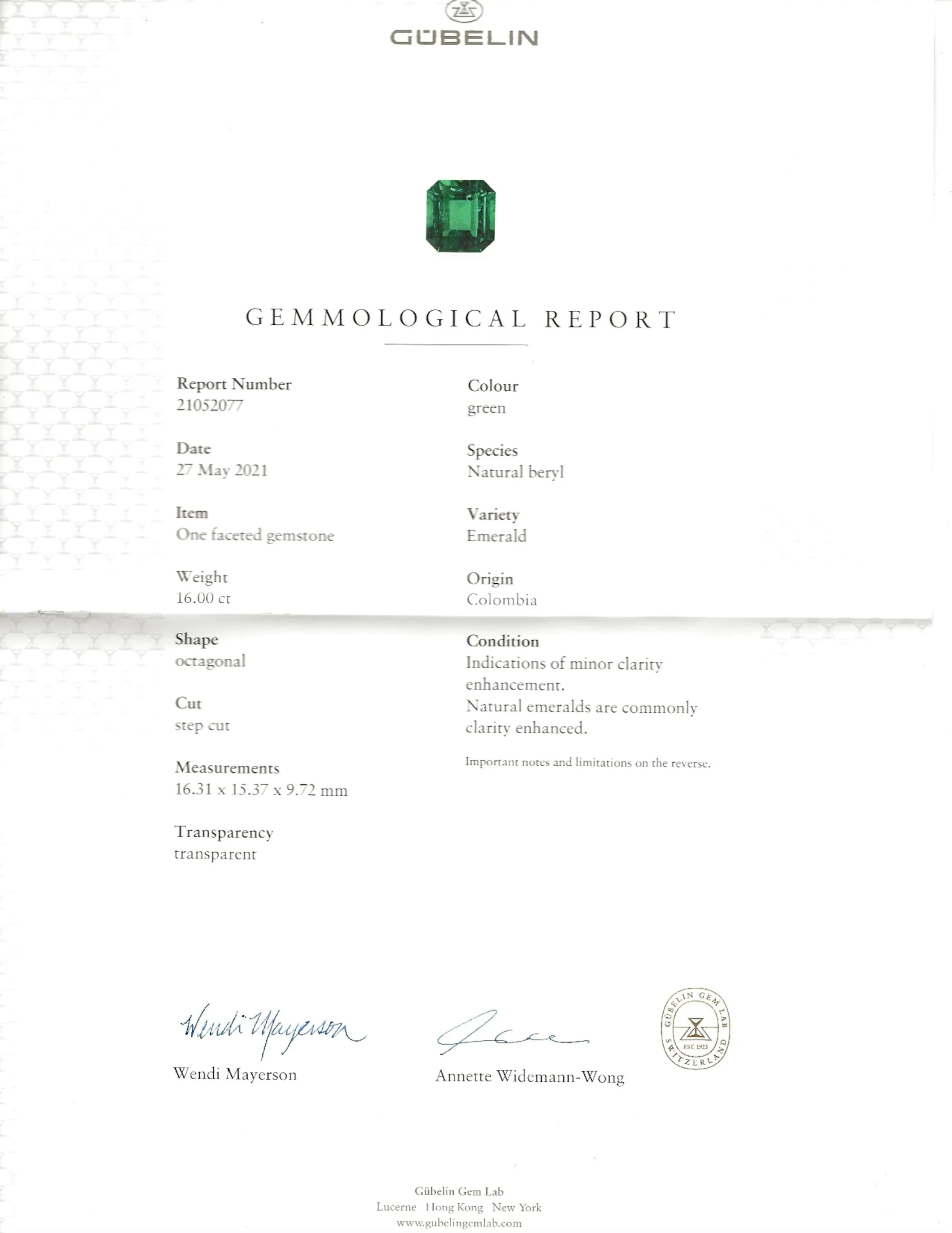 Natural Green Colombia Emerald Ring, 17.20 Ct. TW, Octagonal shape GUBELIN Certified,Emerald Rings