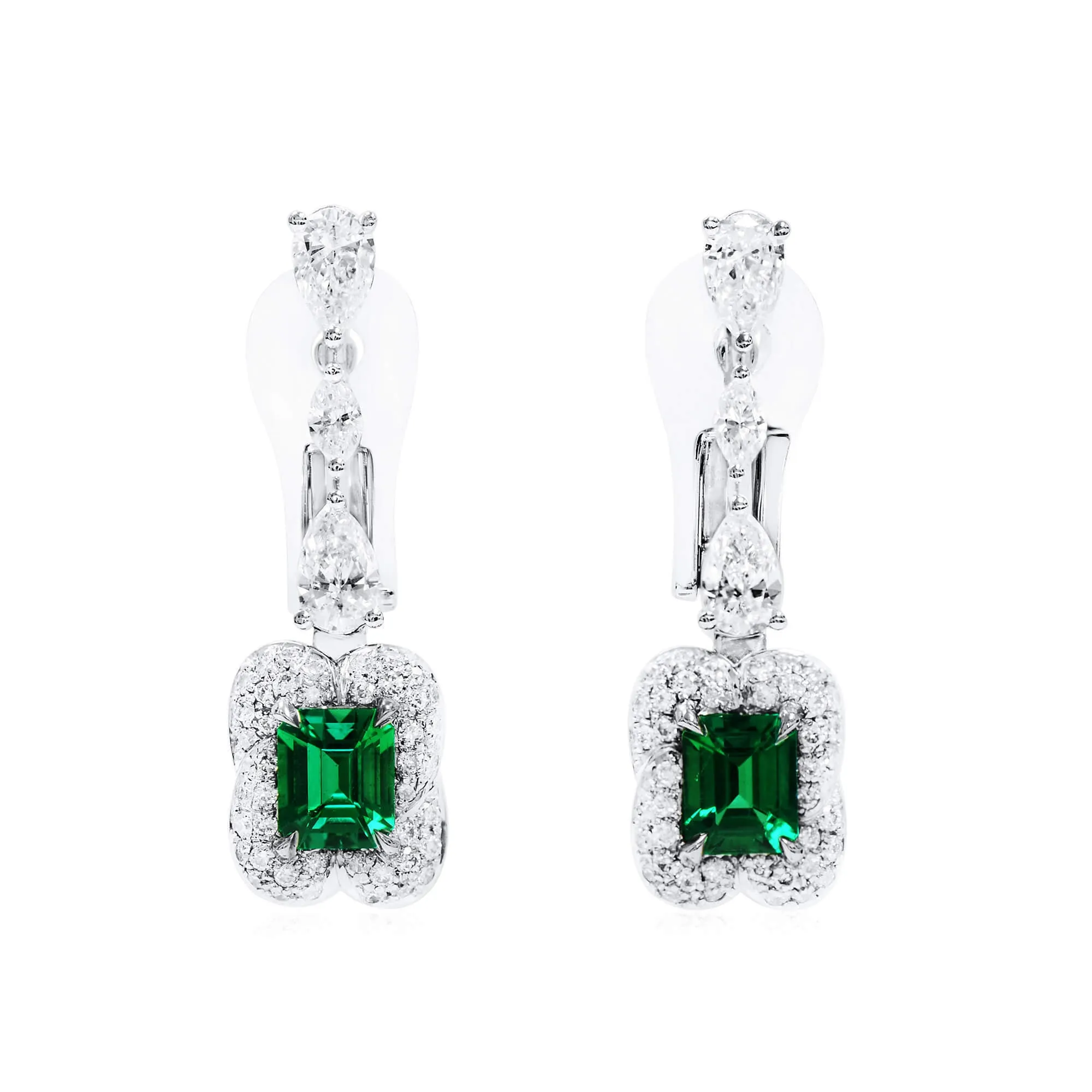 Natural Green Emerald Earrings, 2.12 Ct. TW,Emerald Earrings