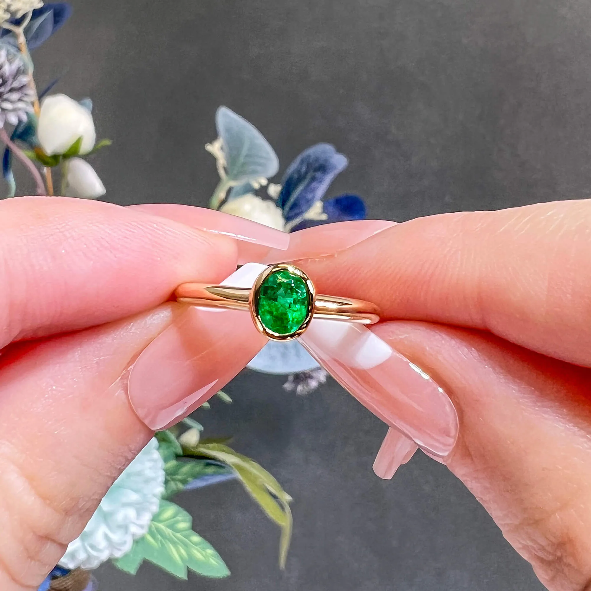 Natural Green Emerald Ring, 0.48 Ct. TW,Emerald Rings