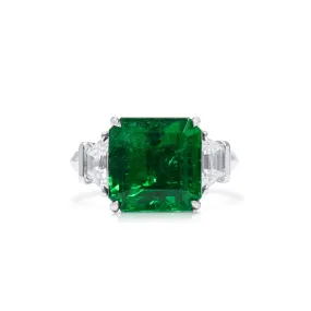 Natural Green Zambia Emerald Ring, 8.56 Ct. TW, Radiant shape GRS Certified,Emerald Rings
