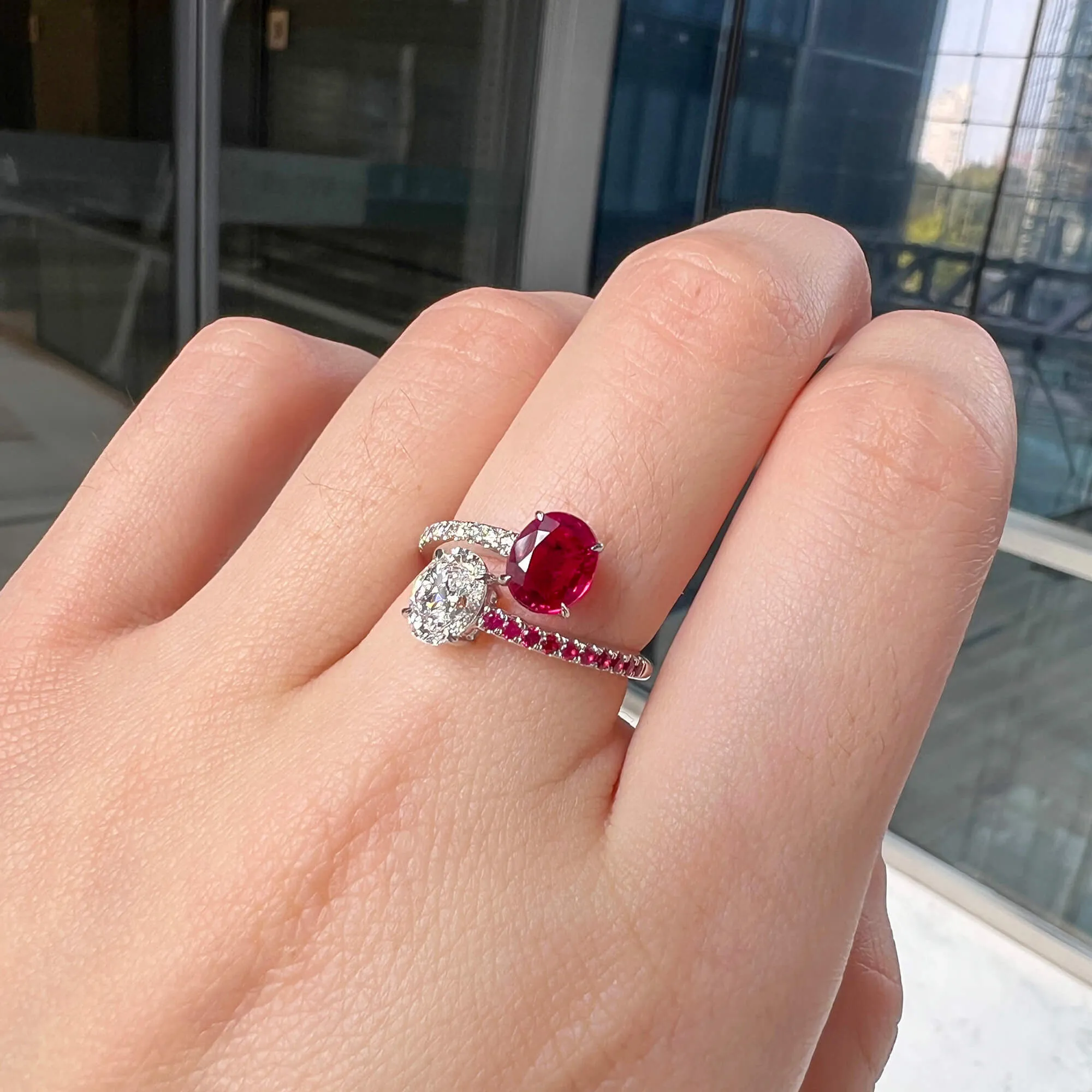 Natural Red Burma Ruby And Diamond Ring, 1.21 Ct. (2.25 Ct. TW), JCRG05536958,Ruby Rings