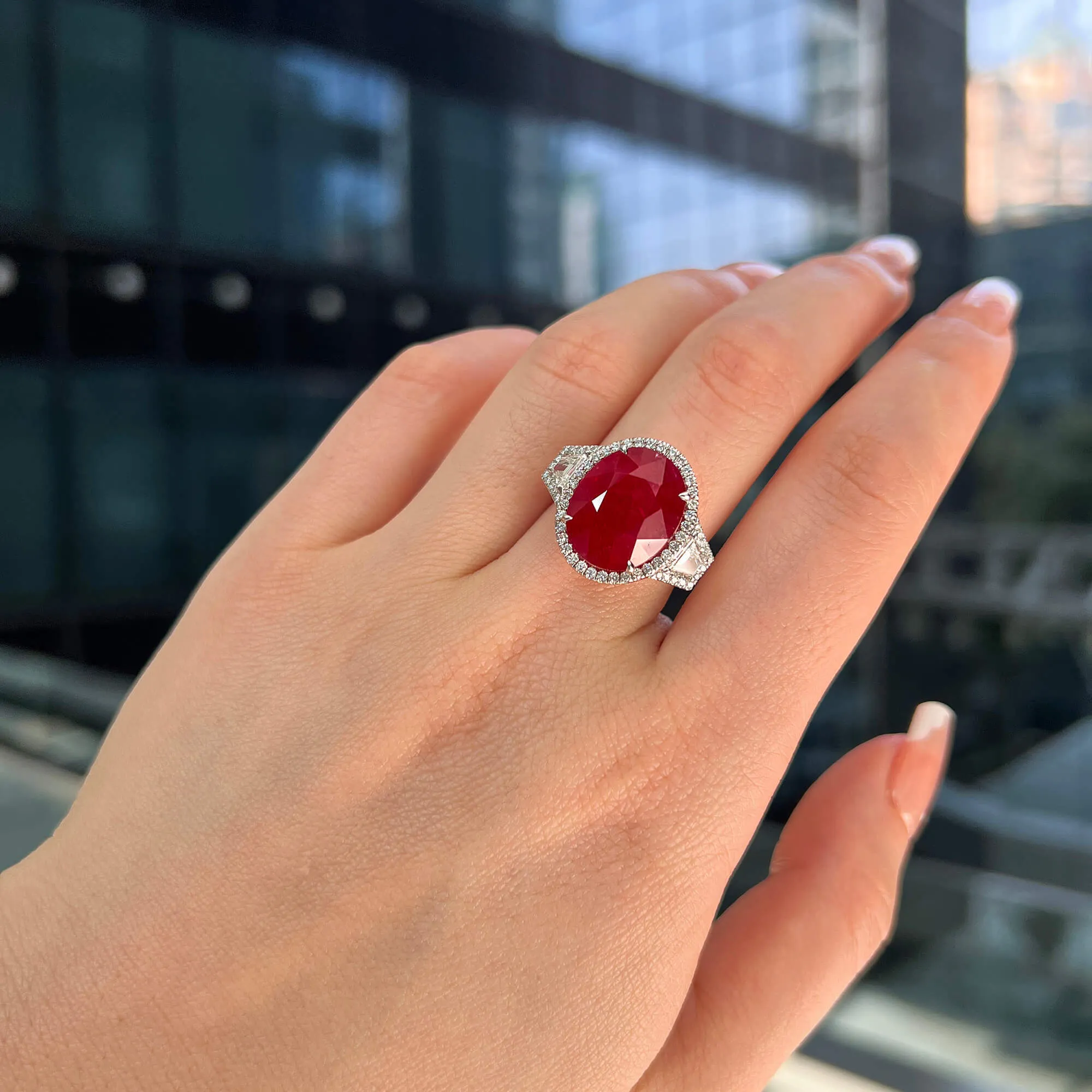Natural Red Ruby Ring, 15.85 Ct. TW, Oval shape GRS Certified,Ruby Rings