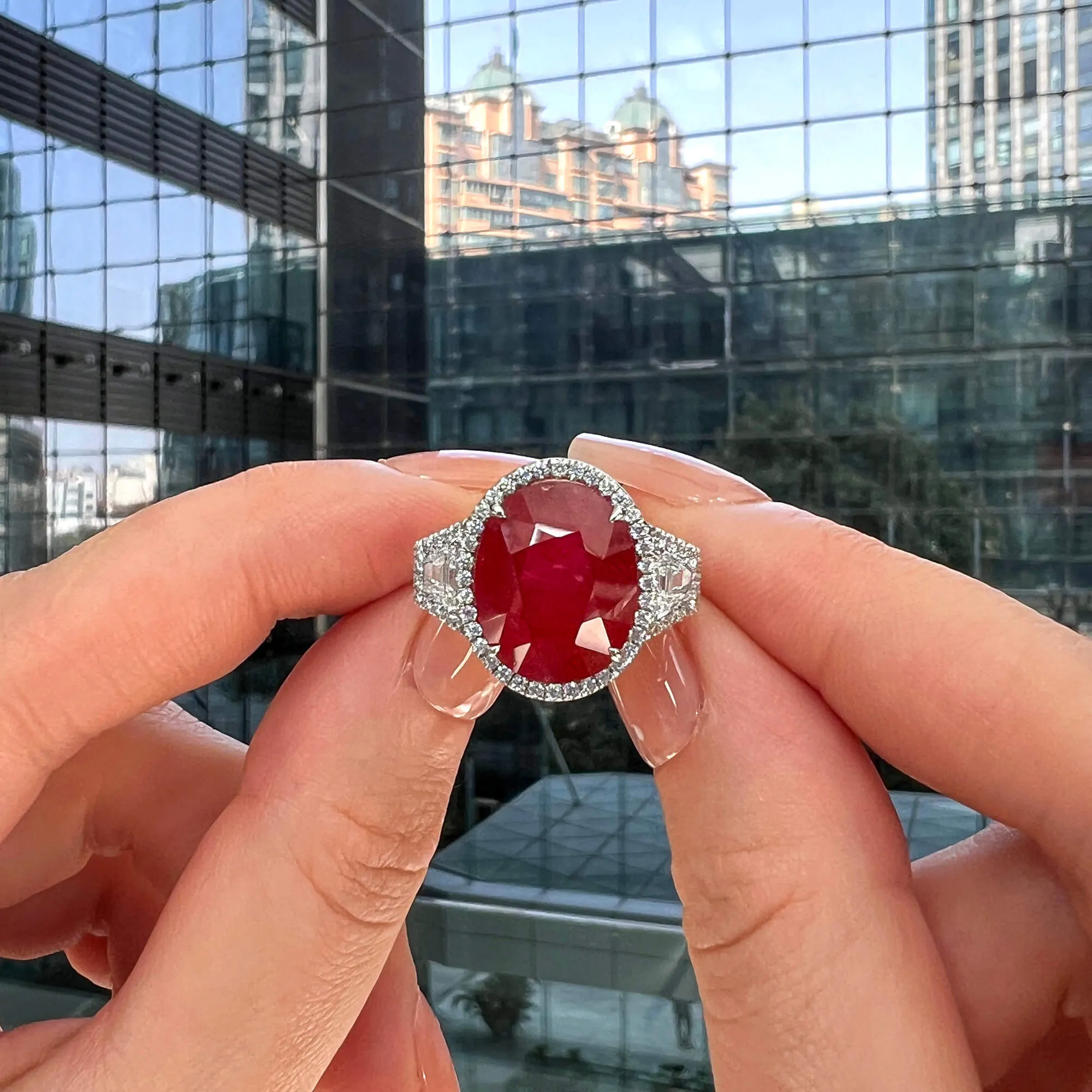 Natural Red Ruby Ring, 15.85 Ct. TW, Oval shape GRS Certified,Ruby Rings