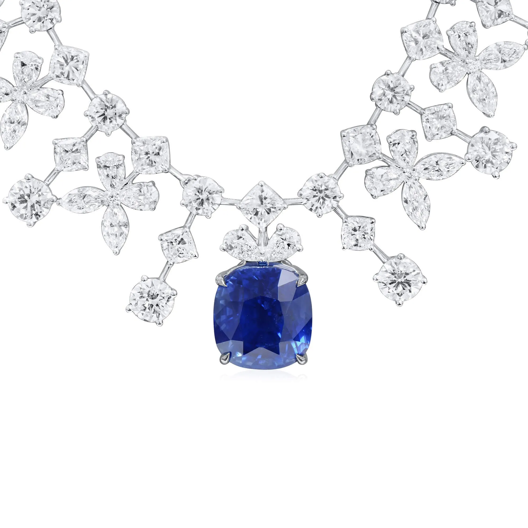 Natural Vivid Blue Madagascar Sapphire Necklace, 74.44 Ct. TW, Cushion shape GRS Certified,Sapphire Necklace