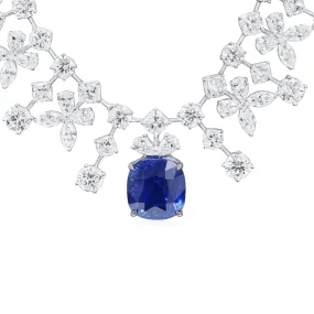 Natural Vivid Blue Madagascar Sapphire Necklace, 74.44 Ct. TW, Cushion shape GRS Certified,Sapphire Necklace