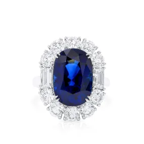 Natural Vivid Blue Sapphire Ring, 13.16 Ct. TW, Oval shape GRS Certified,Sapphire Rings