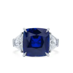 Natural Vivid Blue Sapphire Ring, 21.13 Ct. TW, Cushion shape SSEF Certified,Sapphire Rings