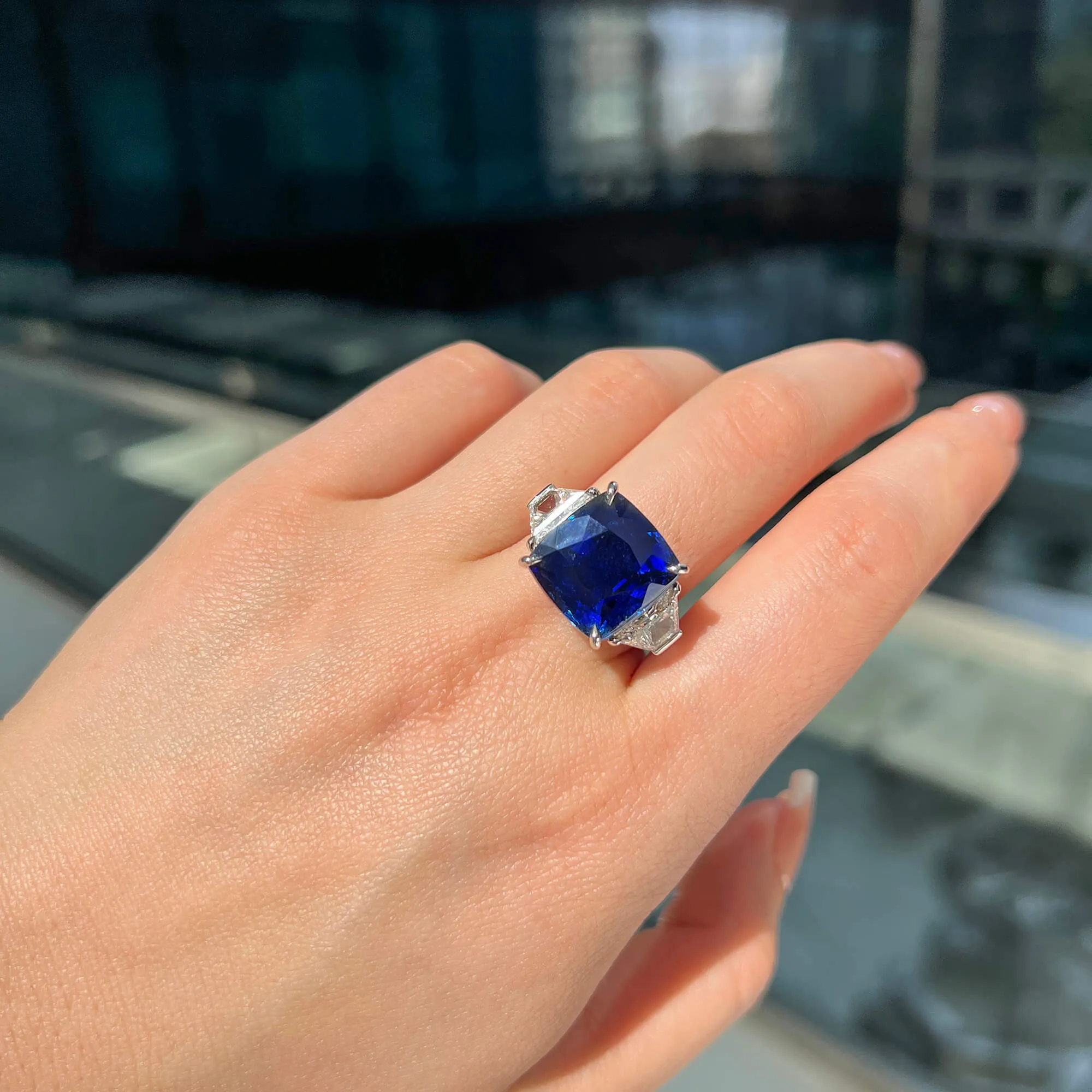 Natural Vivid Blue Sapphire Ring, 21.13 Ct. TW, Cushion shape SSEF Certified,Sapphire Rings