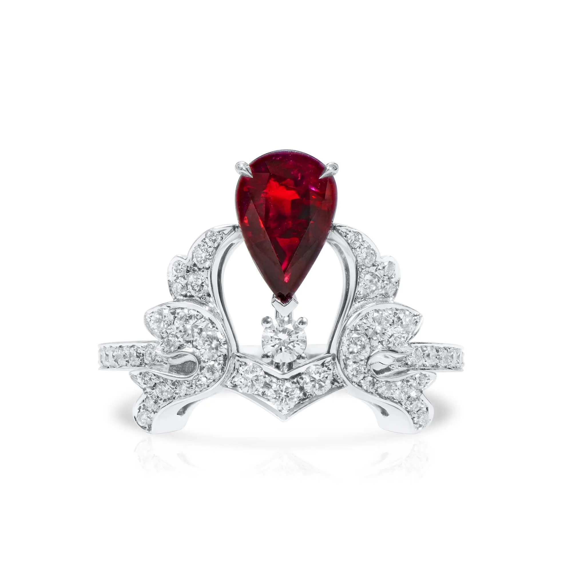 Natural Vivid Deep Red Ruby Ring, 2.23 Ct. TW, Pear shape GRS Certified,Ruby Rings