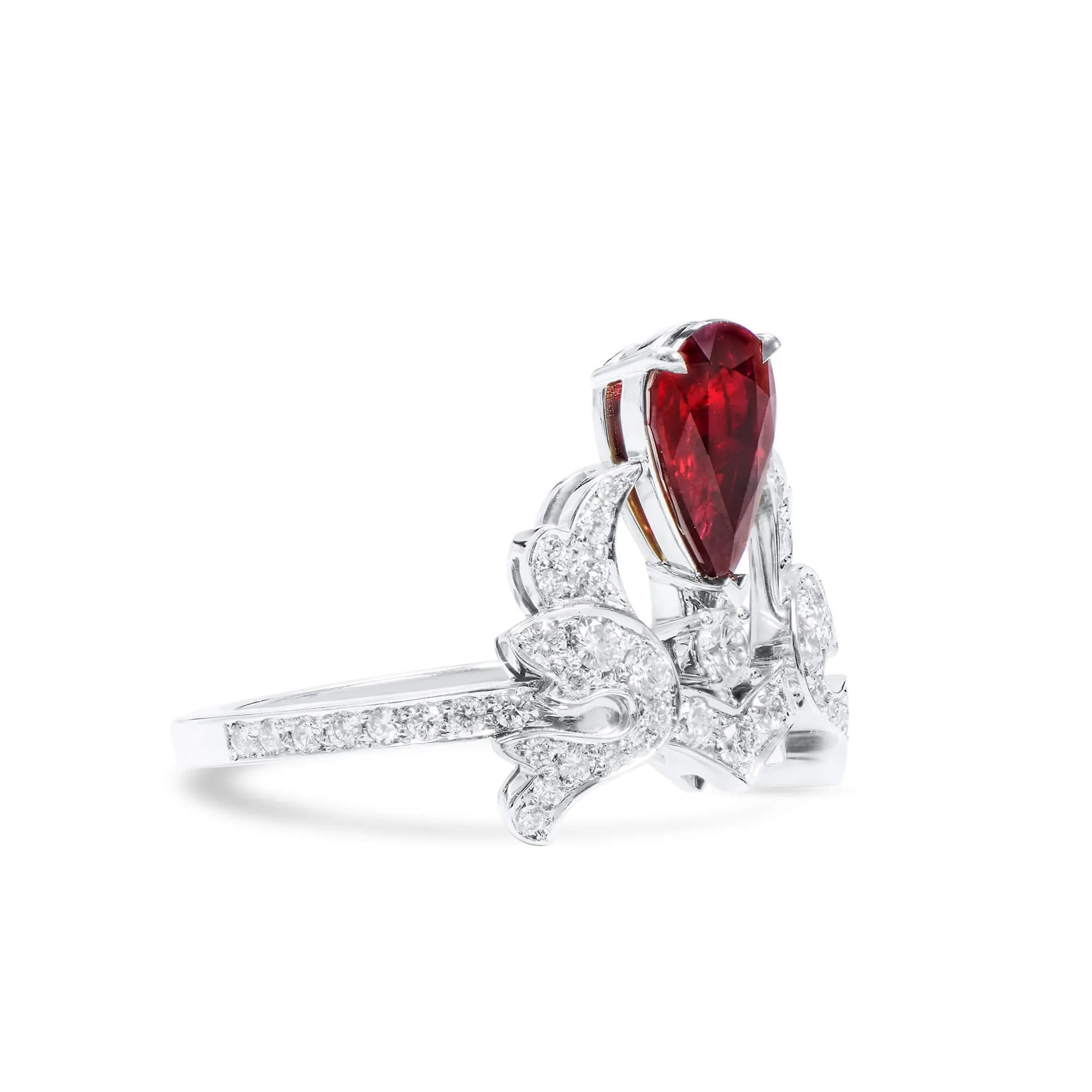 Natural Vivid Deep Red Ruby Ring, 2.23 Ct. TW, Pear shape GRS Certified,Ruby Rings