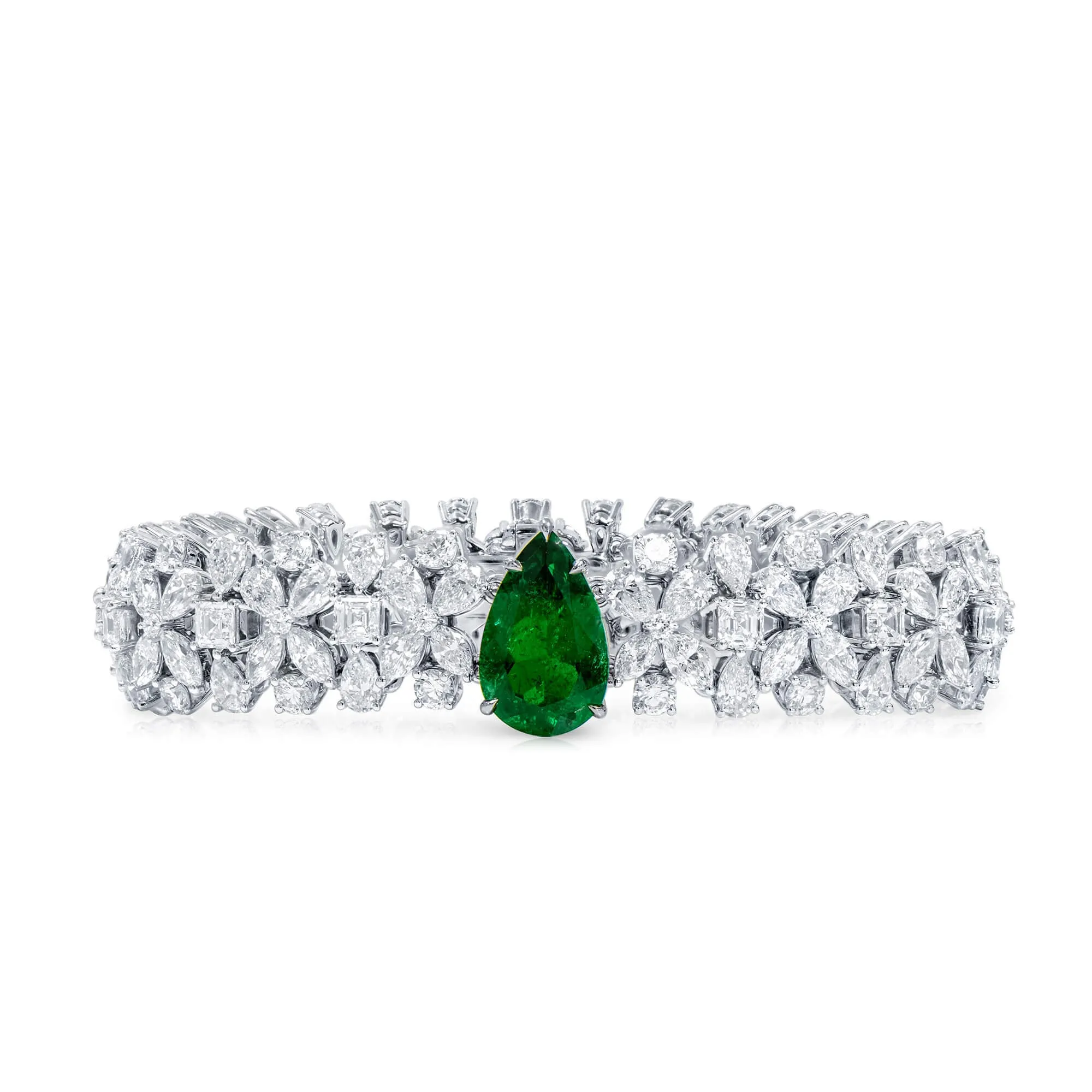 Natural Vivid Green Colombia Emerald Bracelet, 22.40 Ct. TW, Pear shape C.DUNAIGRE Certified,Emerald Bracelet