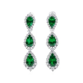 Natural Vivid Green Colombia Emerald Earrings, 16.70 Ct. TW, Pear shape C.DUNAIGRE Certified,Emerald Earrings