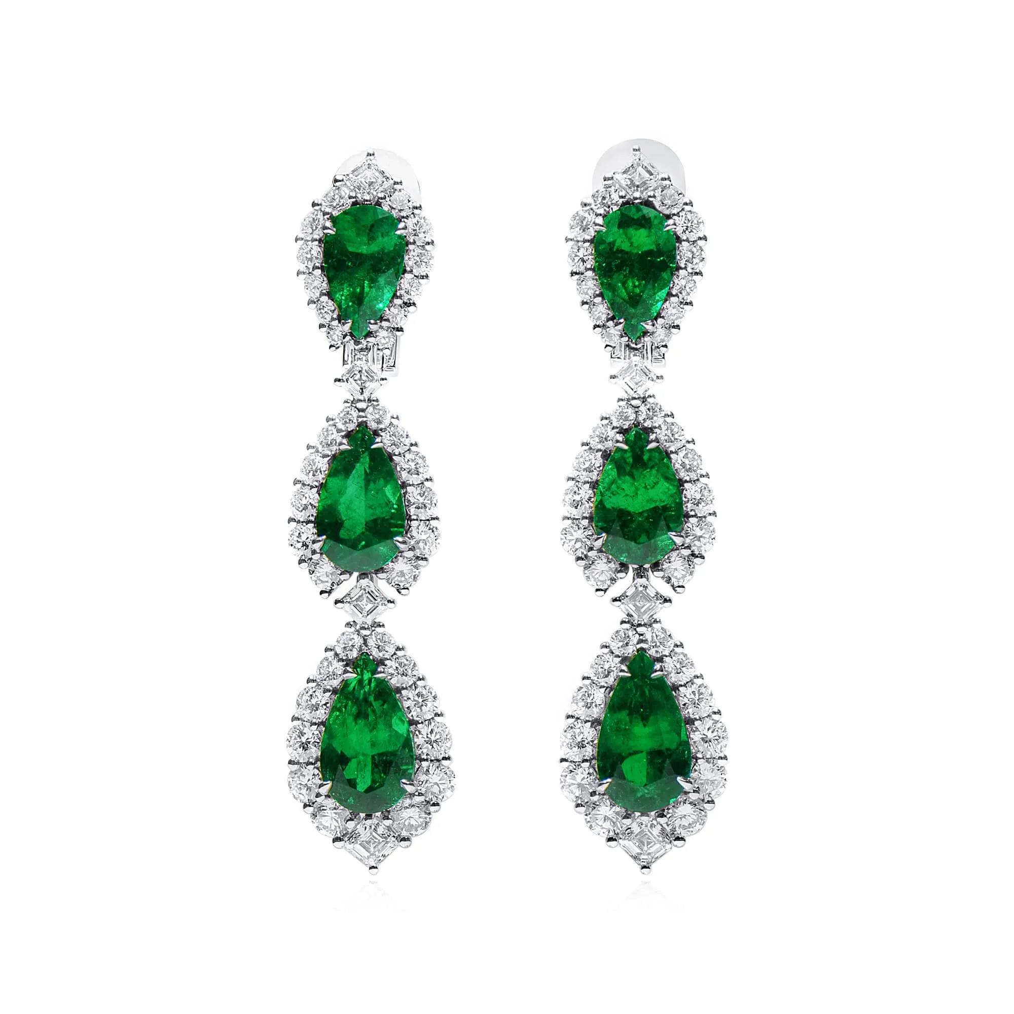 Natural Vivid Green Colombia Emerald Earrings, 16.70 Ct. TW, Pear shape C.DUNAIGRE Certified,Emerald Earrings