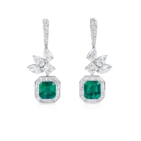 Natural Vivid Green Colombia Emerald Earrings, 7.24 Ct. TW, Octagonal shape GRS Certified,Emerald Earrings