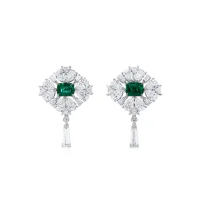 Natural Vivid Green Colombia Emerald Earrings, 9.54 Ct. TW, Octagonal shape GRS Certified,Emerald Earrings