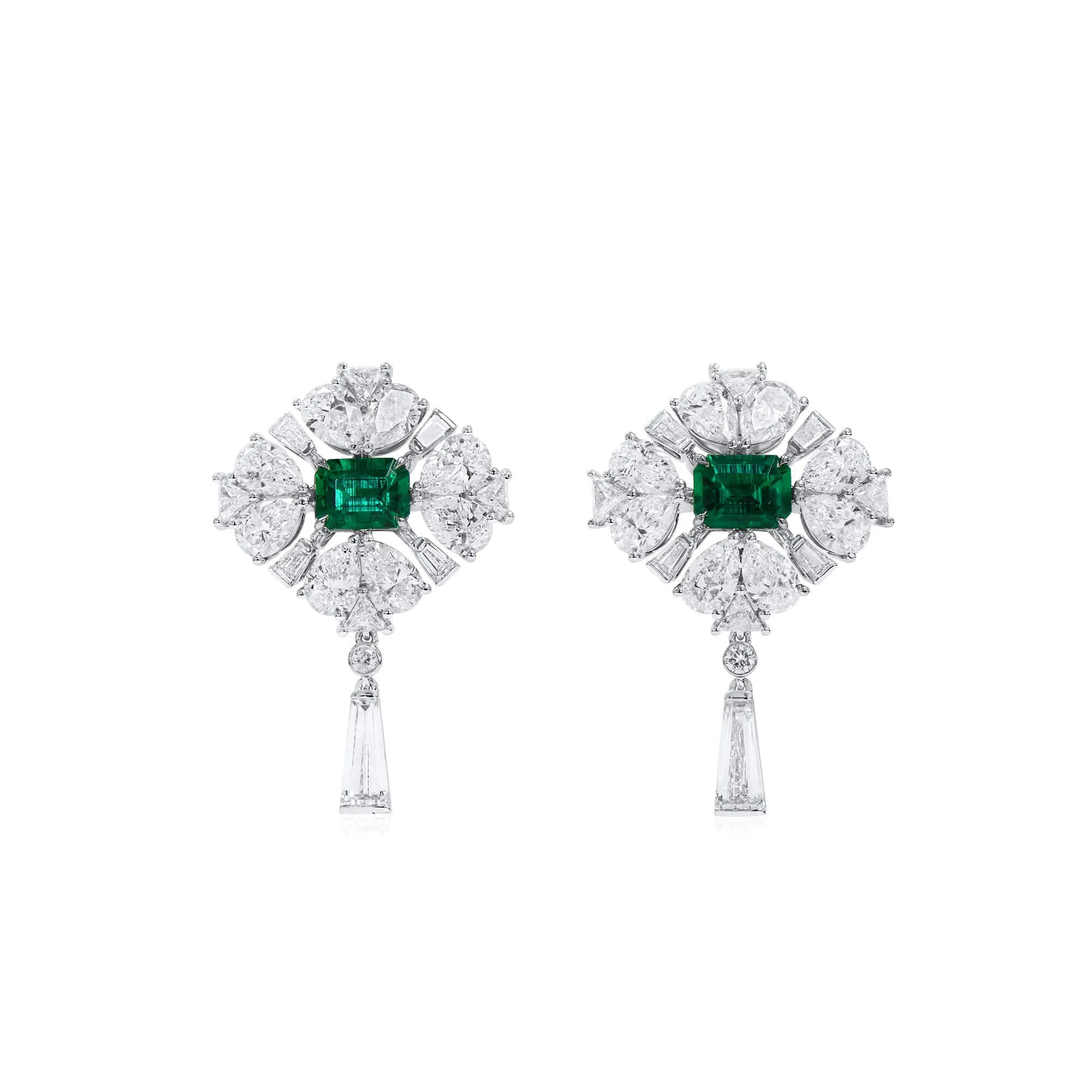 Natural Vivid Green Colombia Emerald Earrings, 9.54 Ct. TW, Octagonal shape GRS Certified,Emerald Earrings