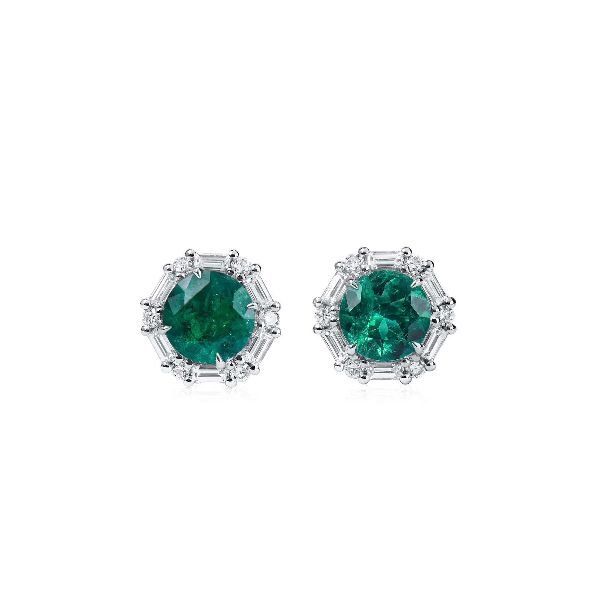 Natural Vivid Green Colombia Emerald Earrings|1.76 Ct. (2.34 Ct. TW), JCEG05539722,Emerald Earrings