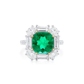 Natural Vivid Green Colombia Emerald Ring, 6.06 Ct. TW, Cushion shape GRS Certified,Emerald Rings