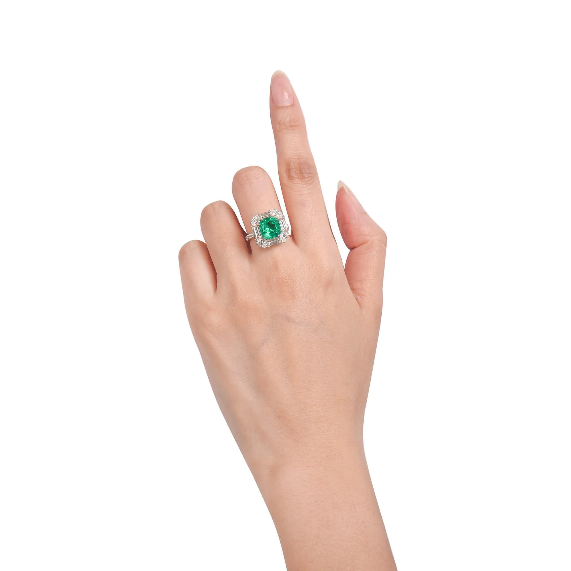 Natural Vivid Green Colombia Emerald Ring, 6.06 Ct. TW, Cushion shape GRS Certified,Emerald Rings