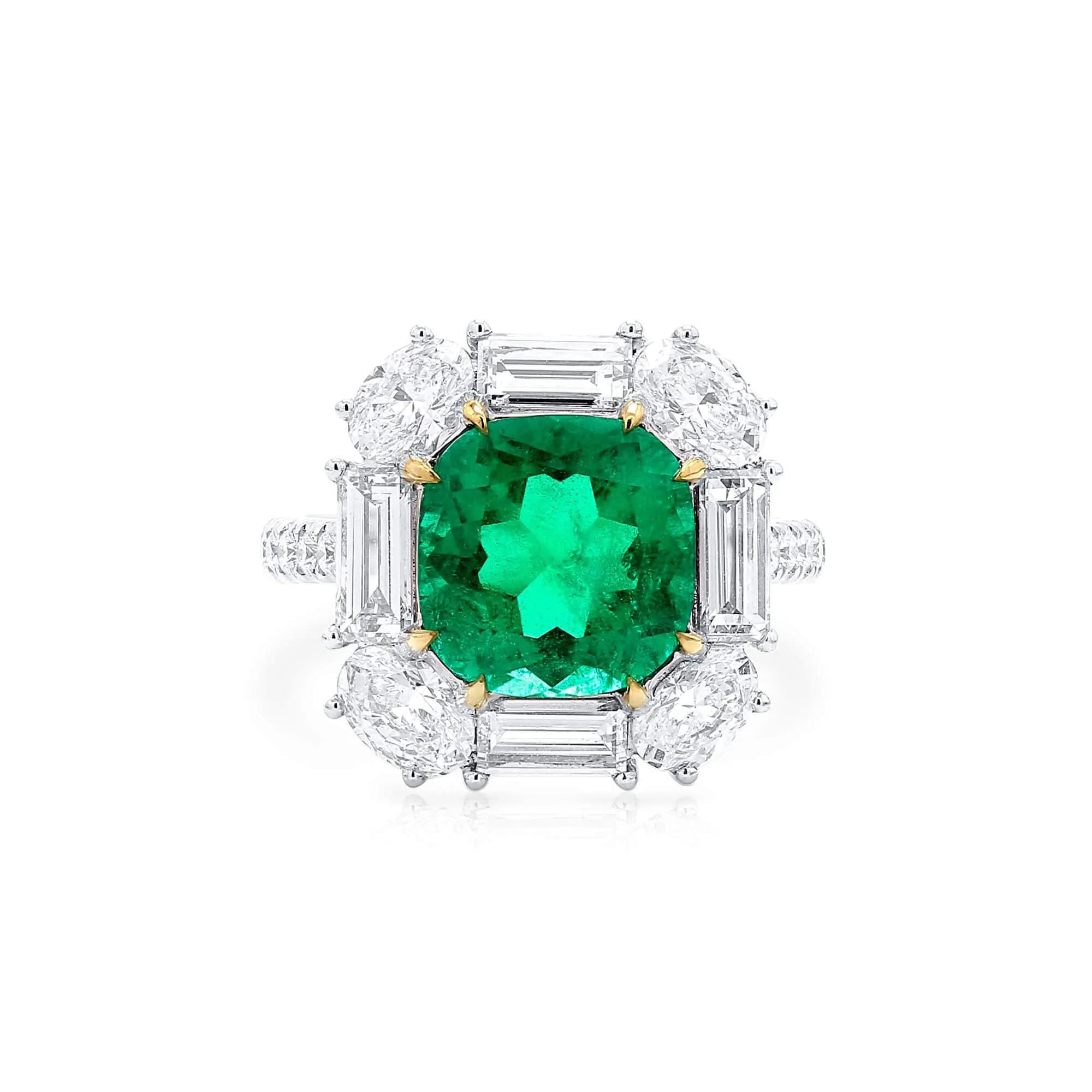 Natural Vivid Green Colombia Emerald Ring, 6.06 Ct. TW, Cushion shape GRS Certified,Emerald Rings