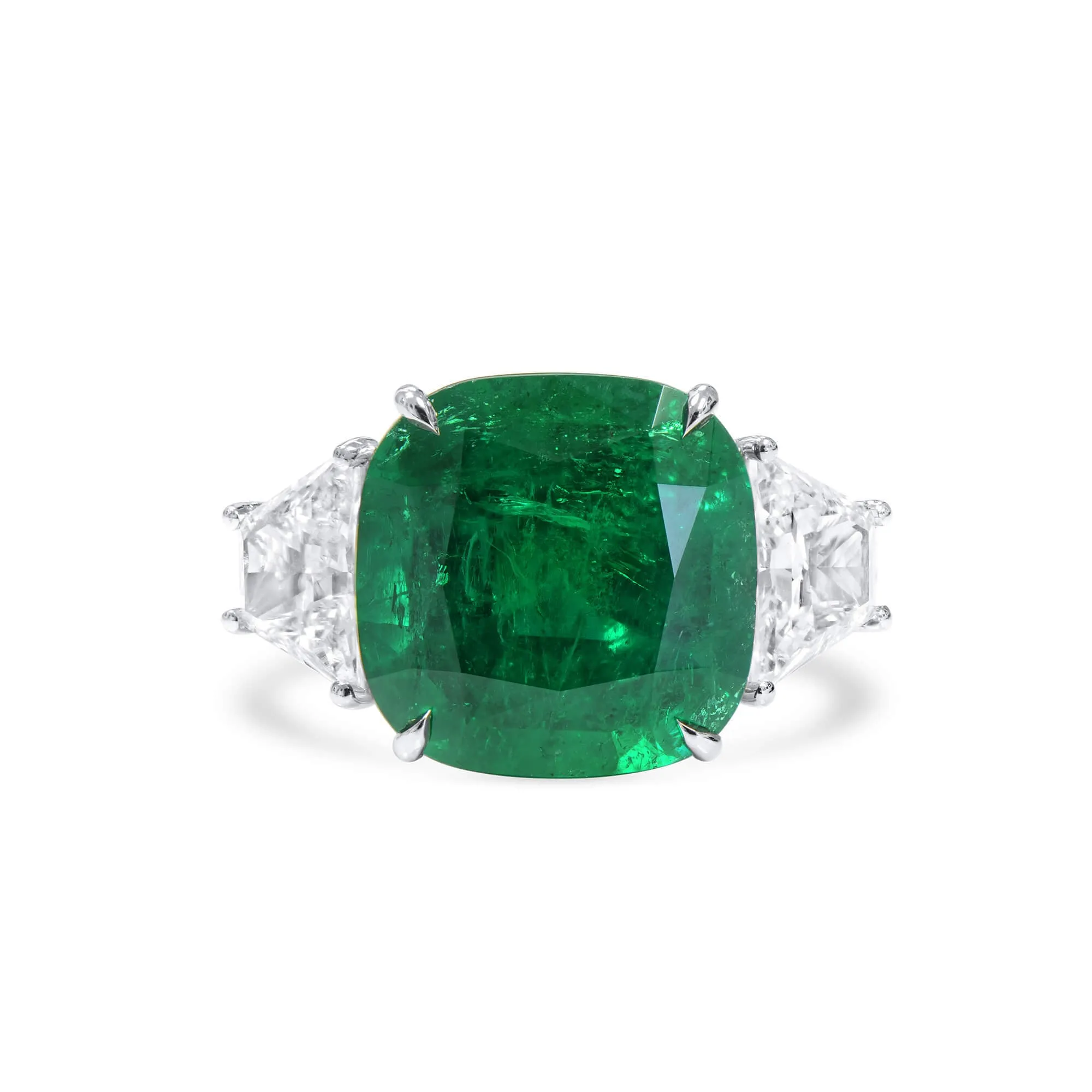 Natural Vivid Green Colombia Emerald Ring, 9.15 Ct. TW, Cushion shape GRS Certified,Emerald Rings