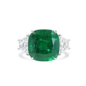 Natural Vivid Green Colombia Emerald Ring, 9.15 Ct. TW, Cushion shape GRS Certified,Emerald Rings
