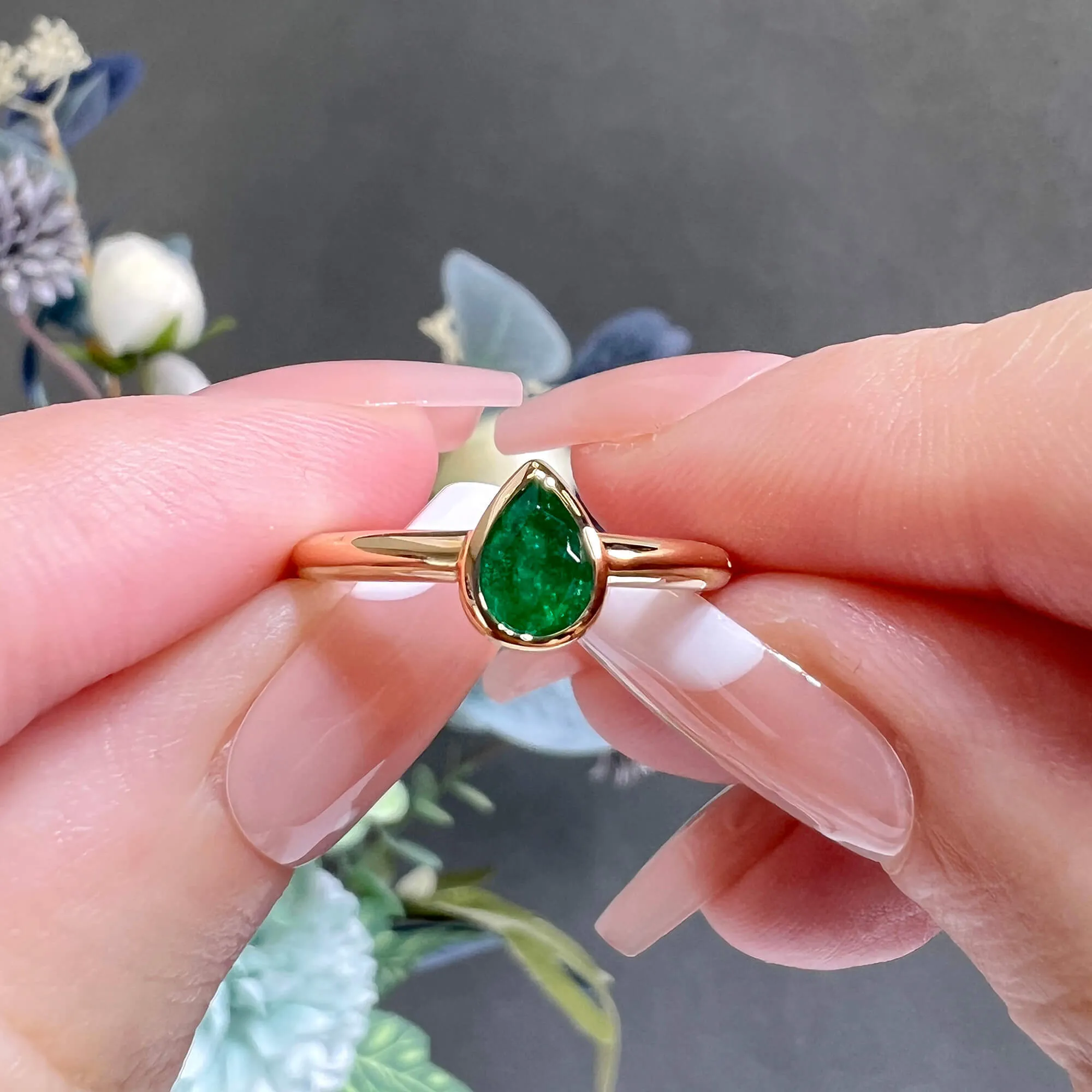 Natural Vivid Green Emerald Ring, 0.55 Ct. TW,Emerald Rings