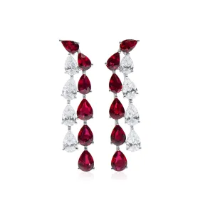Natural Vivid Red Mozambique Ruby Earrings, 10.66 Ct. TW, Pear shape GRS Certified,Ruby Earrings