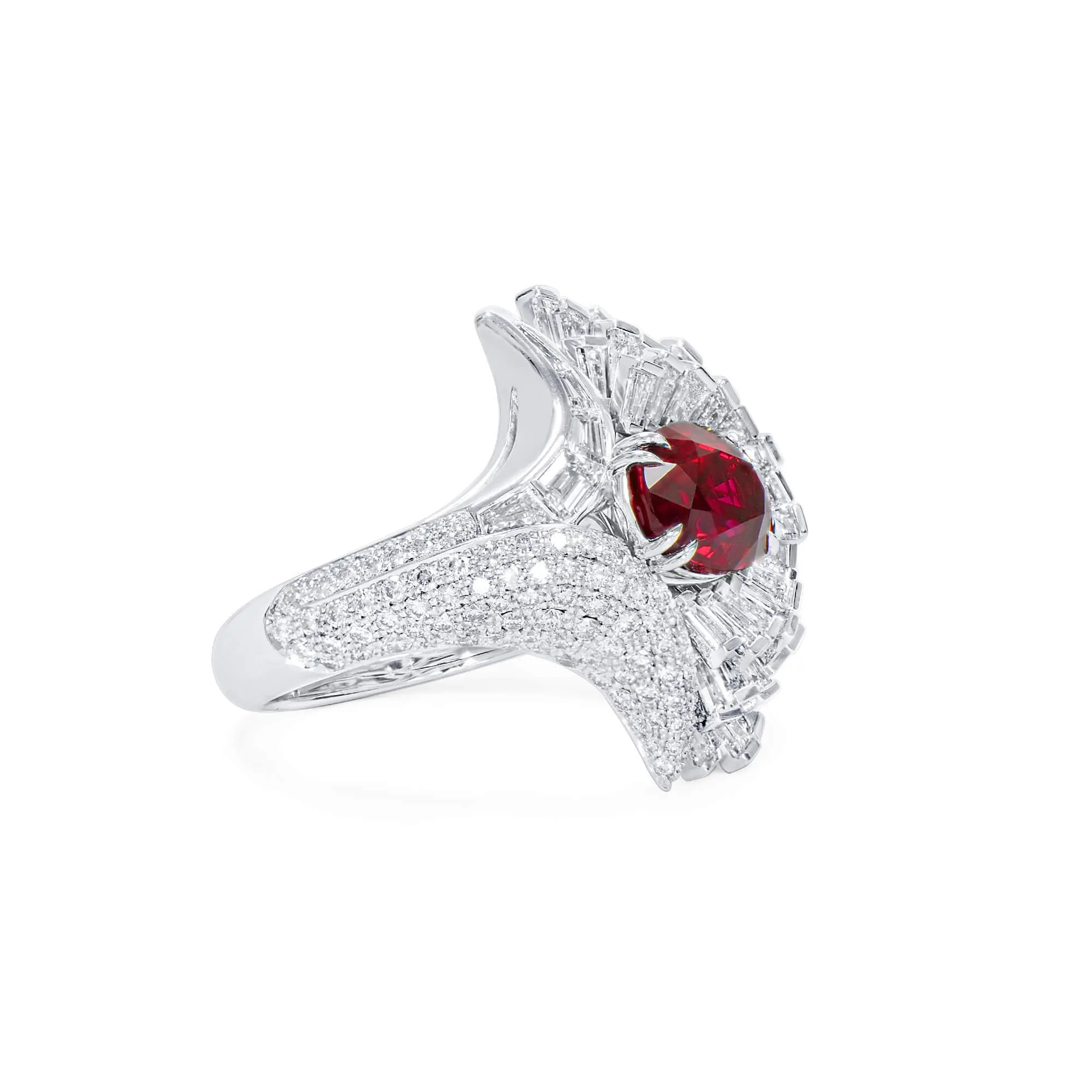 Natural Vivid Red Mozambique Ruby Ring, 7.20 Ct. TW, GRS Certified, unheated,Ruby Rings