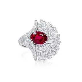 Natural Vivid Red Mozambique Ruby Ring, 7.20 Ct. TW, GRS Certified, unheated,Ruby Rings