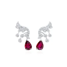 Natural Vivid Red Ruby Earrings, 1.84 Ct. TW, Pear shape GRS Certified,Ruby Earrings