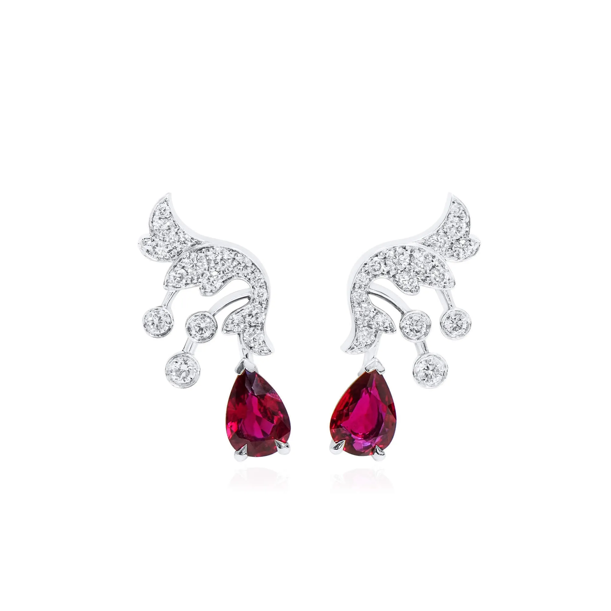 Natural Vivid Red Ruby Earrings, 1.84 Ct. TW, Pear shape GRS Certified,Ruby Earrings