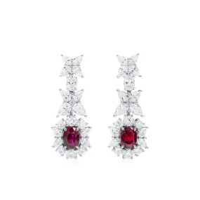 Natural Vivid Red Ruby Earrings, 7.80 Ct. TW, Cushion shape GRS Certified,Ruby Earrings