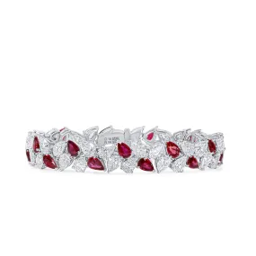 Red Ruby Bracelet, 25.17 Ct. TW, Pear shape GIA Certified,Ruby Bracelet