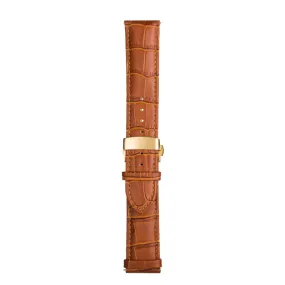 Tan Calfskin Leather Watch Band w/ Gold Accent,Premium watch strap
