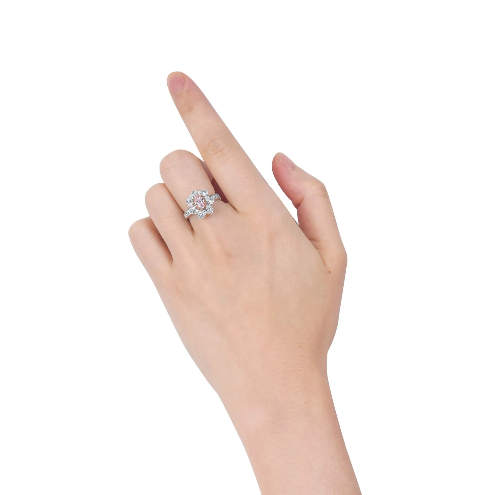 Very Light Pink and White Diamond Ring,0.50 Ct. (3.09 Ct. TW), Oval Shape, GIA Certified, 2225230737,Rings Colored Diamond