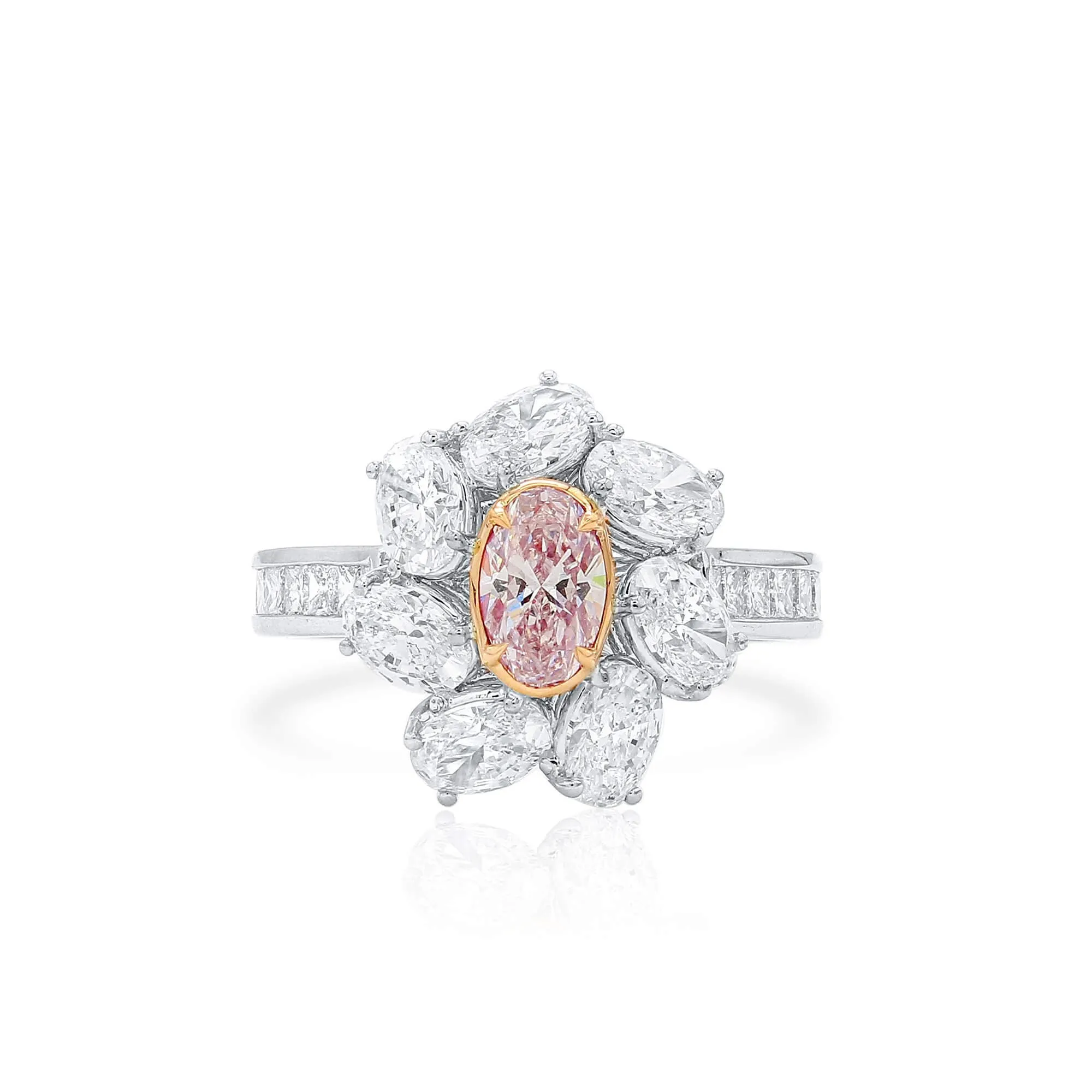 Very Light Pink and White Diamond Ring,0.50 Ct. (3.09 Ct. TW), Oval Shape, GIA Certified, 2225230737,Rings Colored Diamond