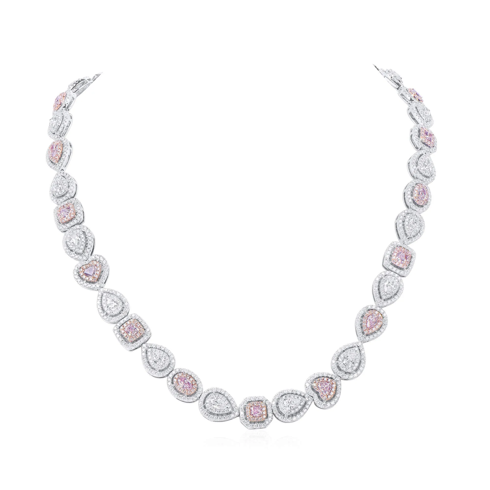 Very Light Pink Diamond Necklace, 17.70 Ct. TW, MIX shape, GIA Certified,Pendant&Necklace