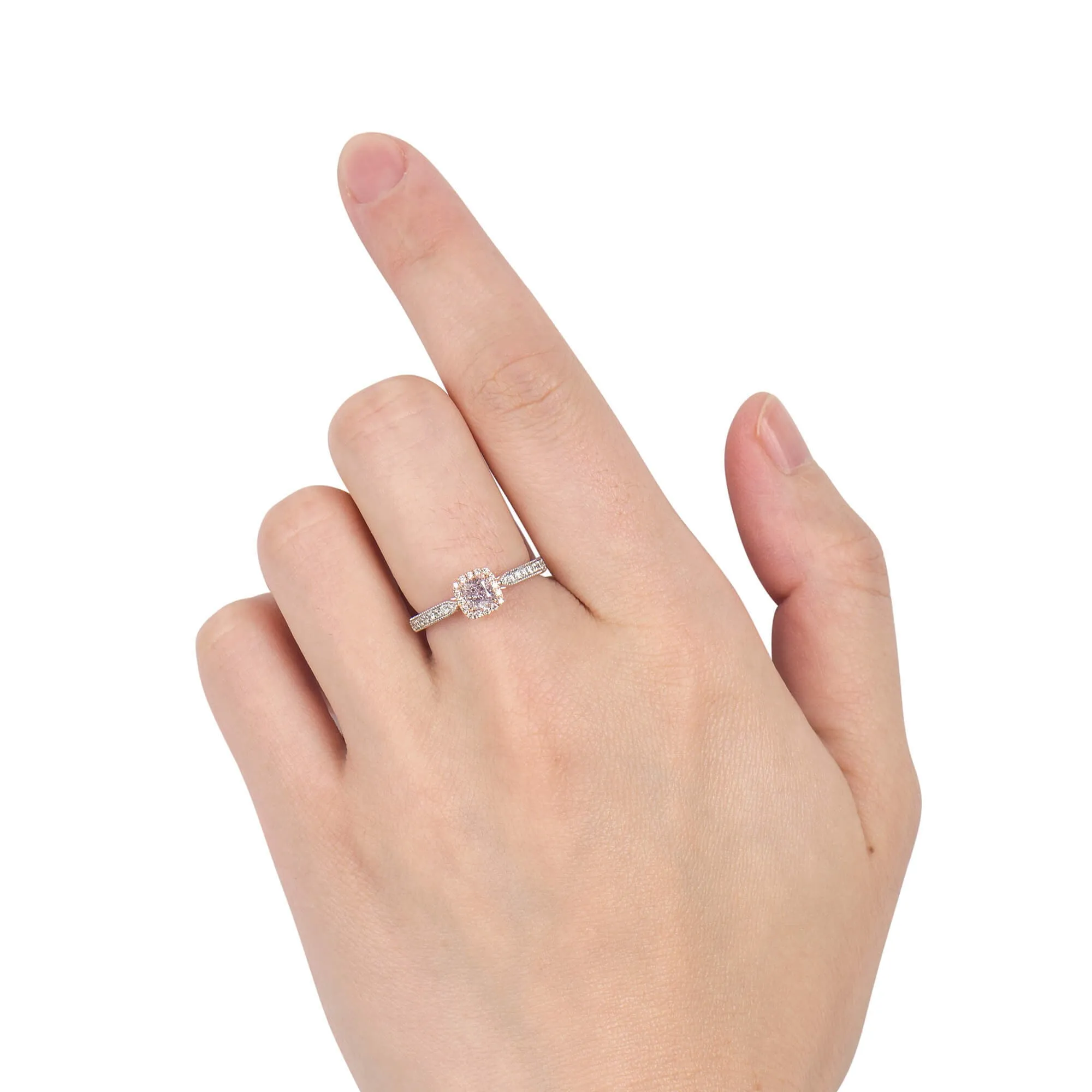 Very Light Pink Diamond Ring, 0.74 Ct. TW, Cushion shape, GIA Certified,Rings Colored Diamond