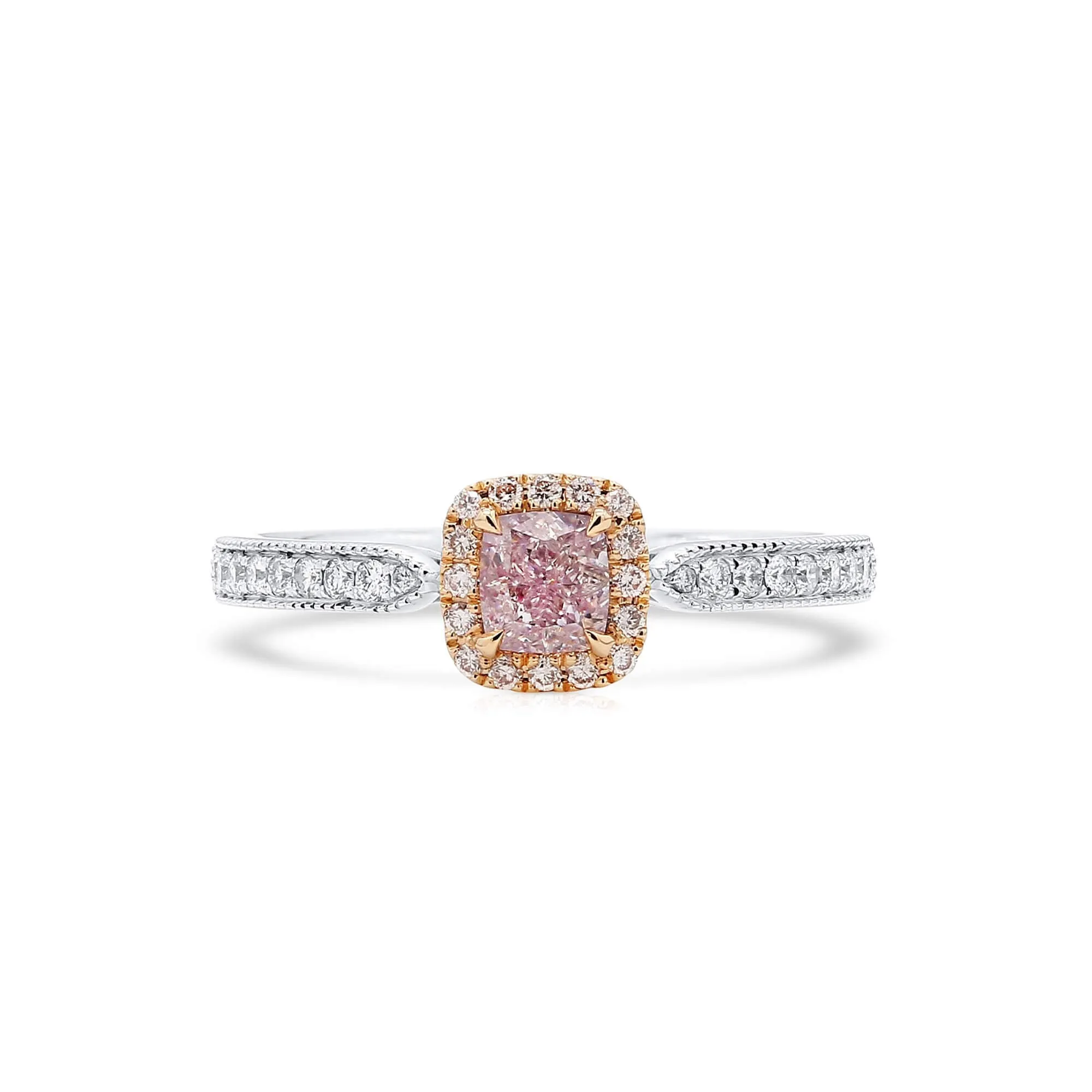 Very Light Pink Diamond Ring, 0.74 Ct. TW, Cushion shape, GIA Certified,Rings Colored Diamond