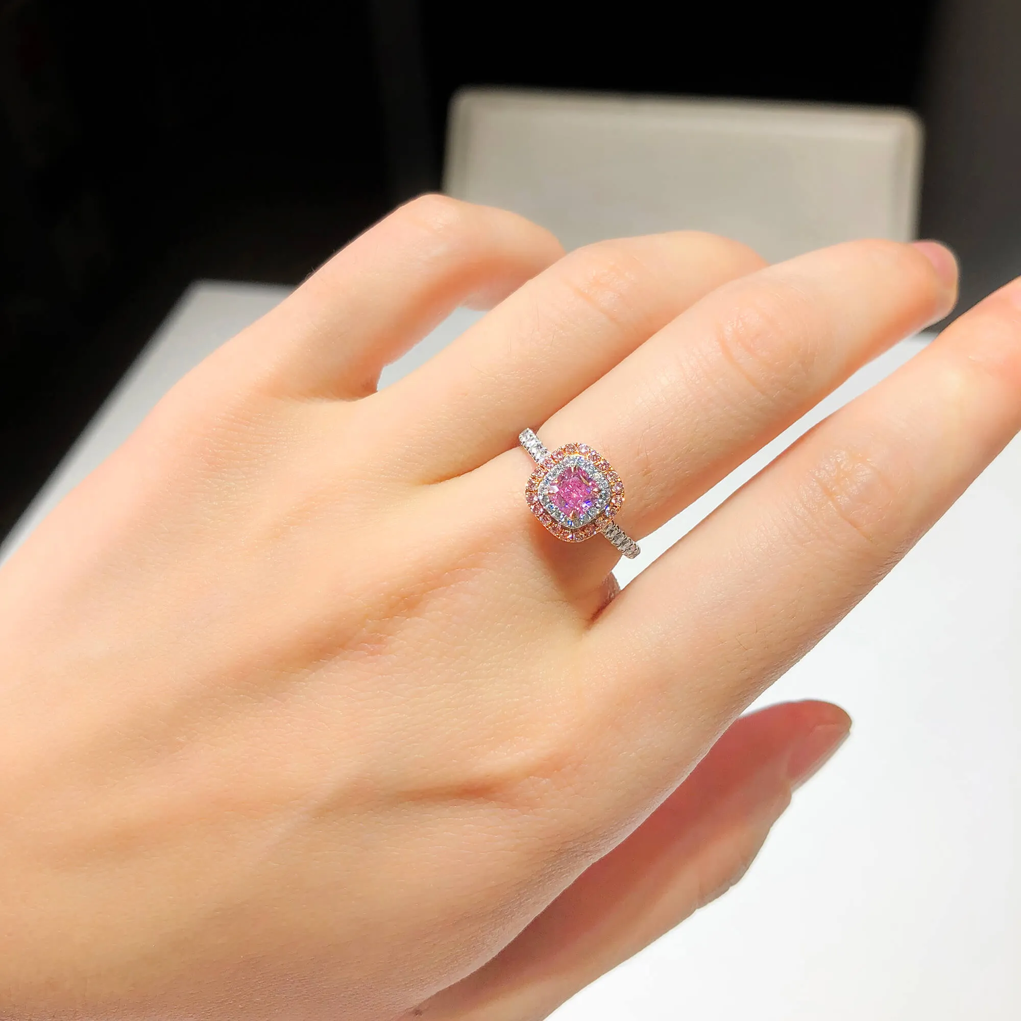 Very Light Pink Diamond Ring, 0.91 Ct. TW, Radiant shape, GIA Certified,Rings Colored Diamond